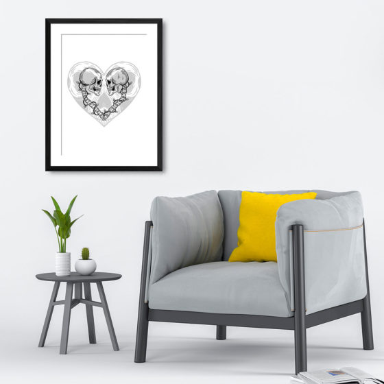 Hand Drawn Love Heart And Skulls - Image 4