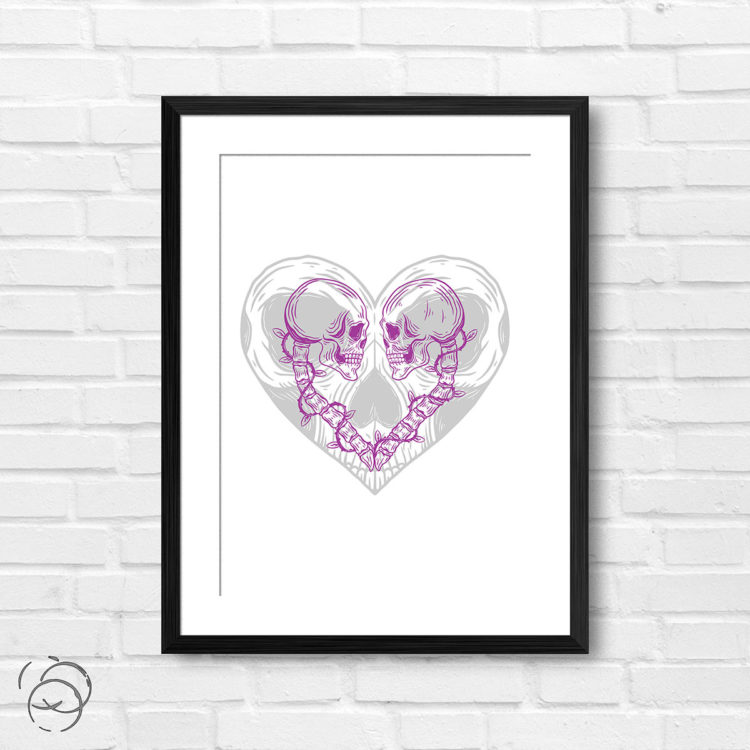 Hand Drawn Love Heart And Skulls
