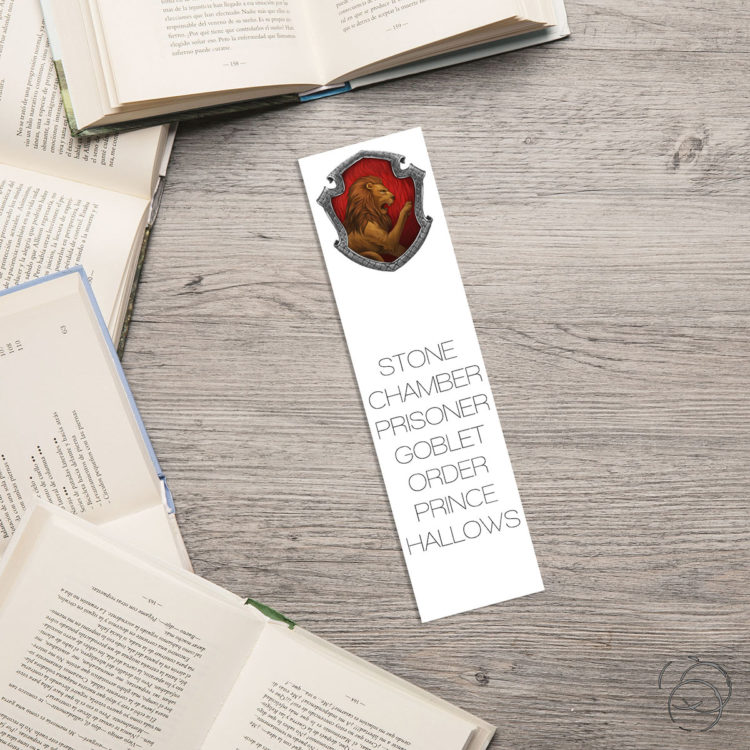 Harry Potter Minimalist Book Title Gryffindor House Crest Bookmark
