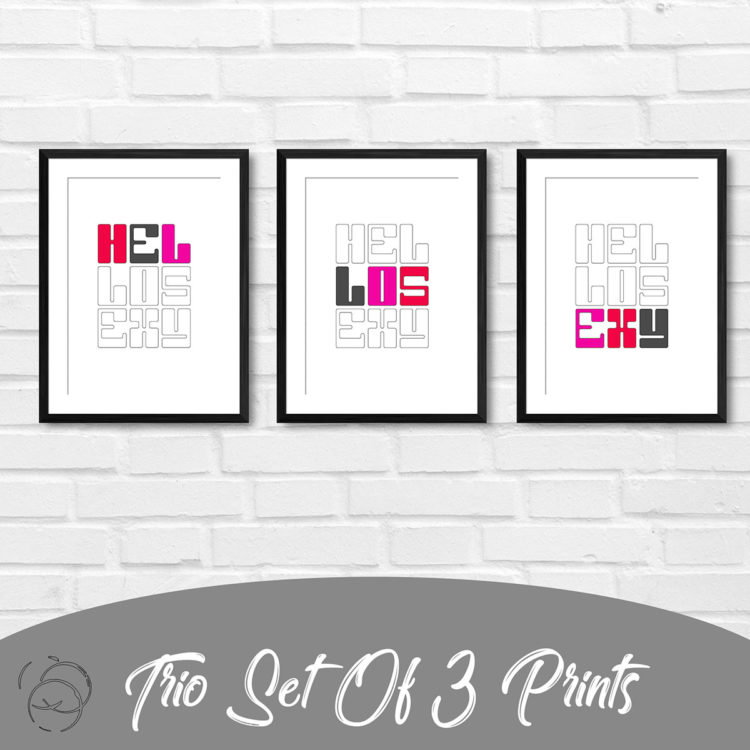 Hello Sexy Typography Colour Trio Prints