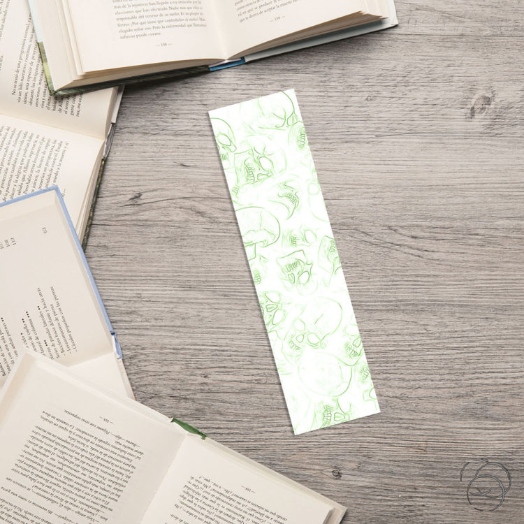 Human Skull Green Outline Bookmark