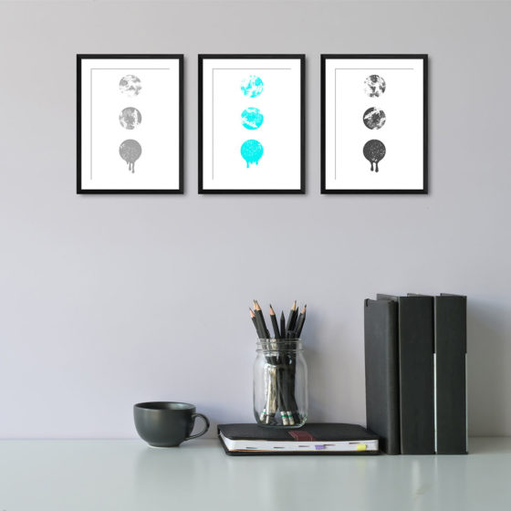 Ink Filled Circles Dripping Cyan Trio Prints - Image 2