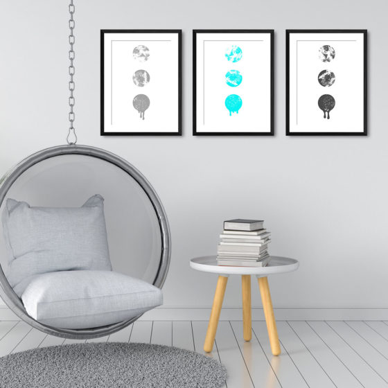 Ink Filled Circles Dripping Cyan Trio Prints - Image 3