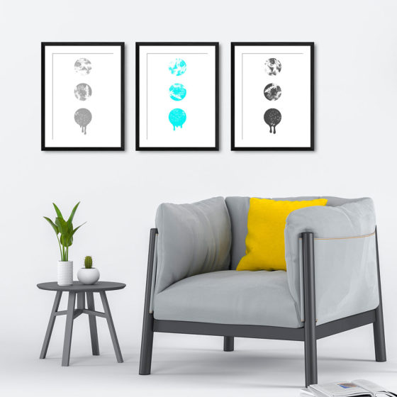 Ink Filled Circles Dripping Cyan Trio Prints - Image 4