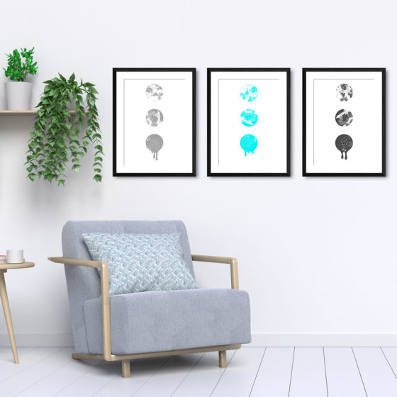 Ink Filled Circles Dripping Cyan Trio Prints - Image 5