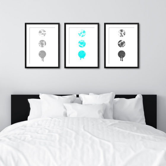 Ink Filled Circles Dripping Cyan Trio Prints - Image 6