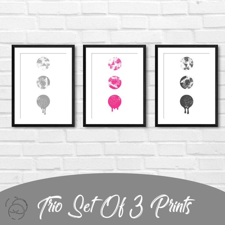 Ink Filled Circles Dripping Pink Trio Prints