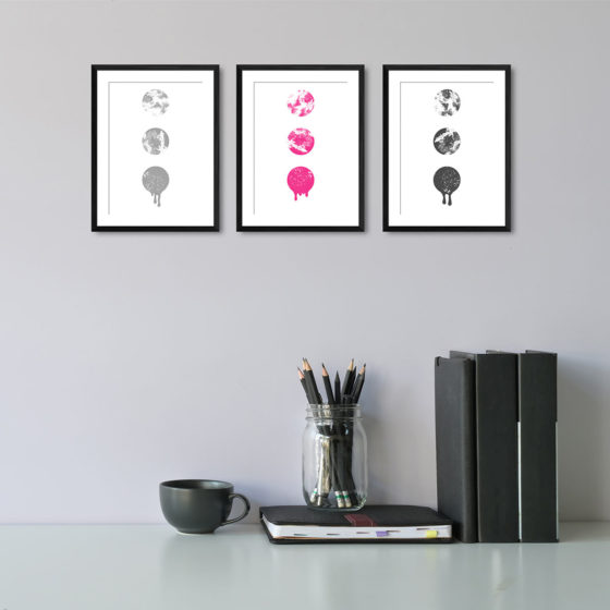 Ink Filled Circles Dripping Pink Trio Prints - Image 2