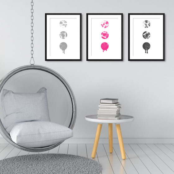 Ink Filled Circles Dripping Pink Trio Prints - Image 3