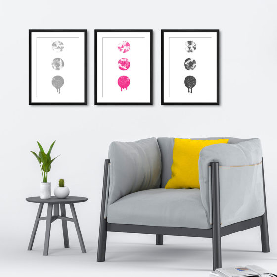 Ink Filled Circles Dripping Pink Trio Prints - Image 4