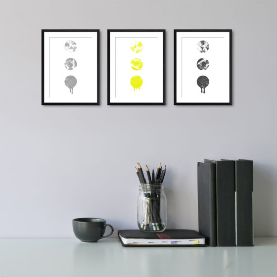 Ink Filled Circles Dripping Yellow Trio Prints - Image 2