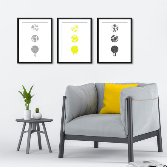 Ink Filled Circles Dripping Yellow Trio Prints - Image 4