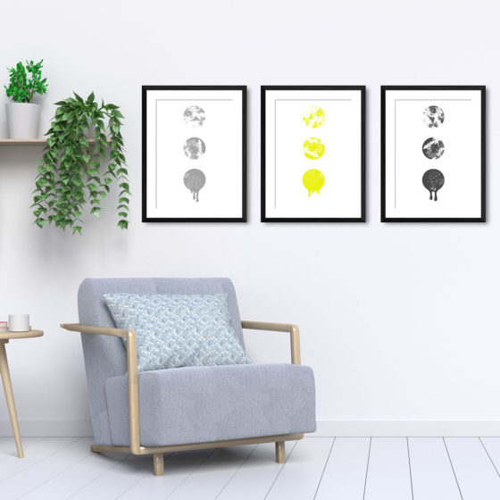 Ink Filled Circles Dripping Yellow Trio Prints - Image 5