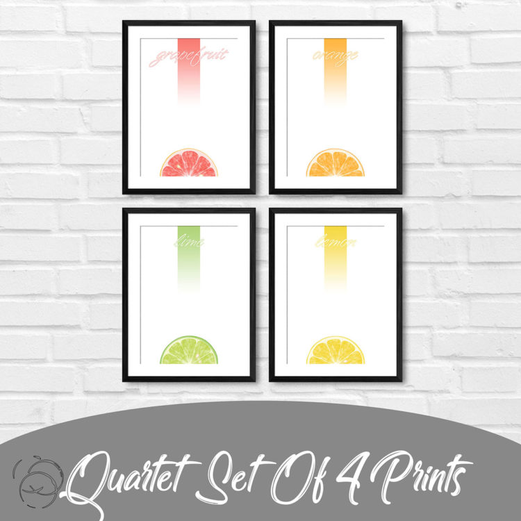 Juicy Tropical Citrus Fruits Quartet Prints