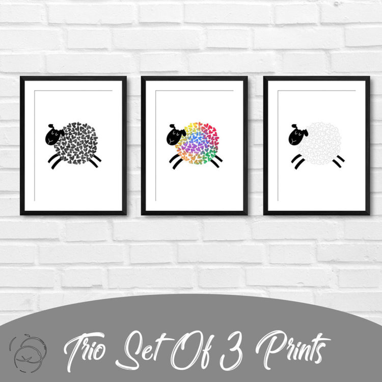 Love Heart Rainbow Sheep Trio Prints