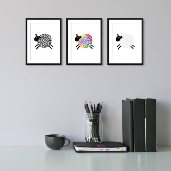 Love Heart Rainbow Sheep Trio Prints - Image 2