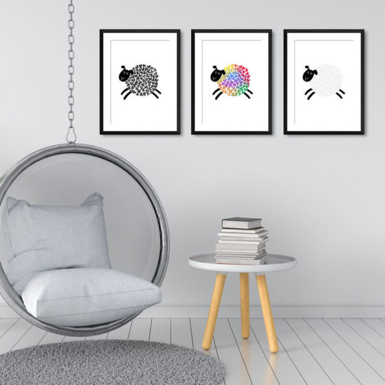 Love Heart Rainbow Sheep Trio Prints - Image 3