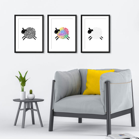 Love Heart Rainbow Sheep Trio Prints - Image 4