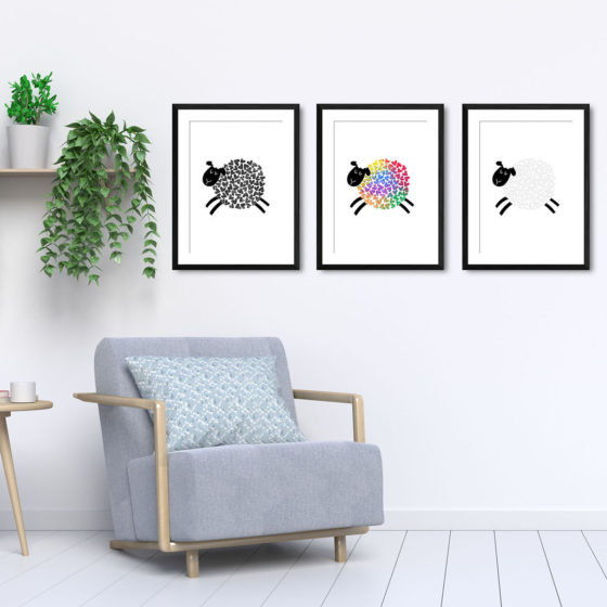 Love Heart Rainbow Sheep Trio Prints - Image 5