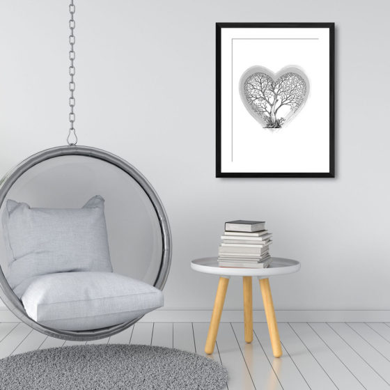 Love Heart Tree With Grey Brush Stroke Love Heart Print - Image 3