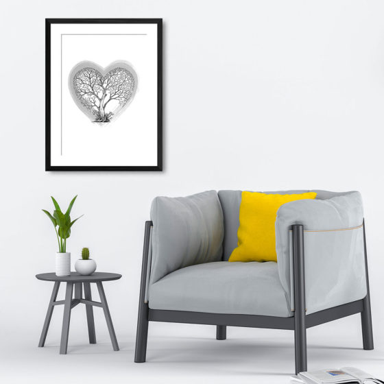 Love Heart Tree With Grey Brush Stroke Love Heart Print - Image 4