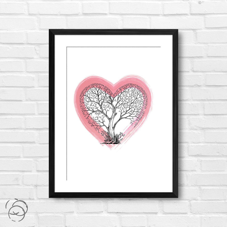 Love Heart Tree With Red Brush Stroke Love Heart Print