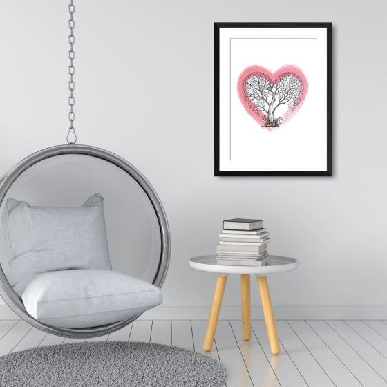 Love Heart Tree With Red Brush Stroke Love Heart Print - Image 3