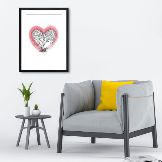 Love Heart Tree With Red Brush Stroke Love Heart Print - Image 4