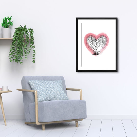 Love Heart Tree With Red Brush Stroke Love Heart Print - Image 5