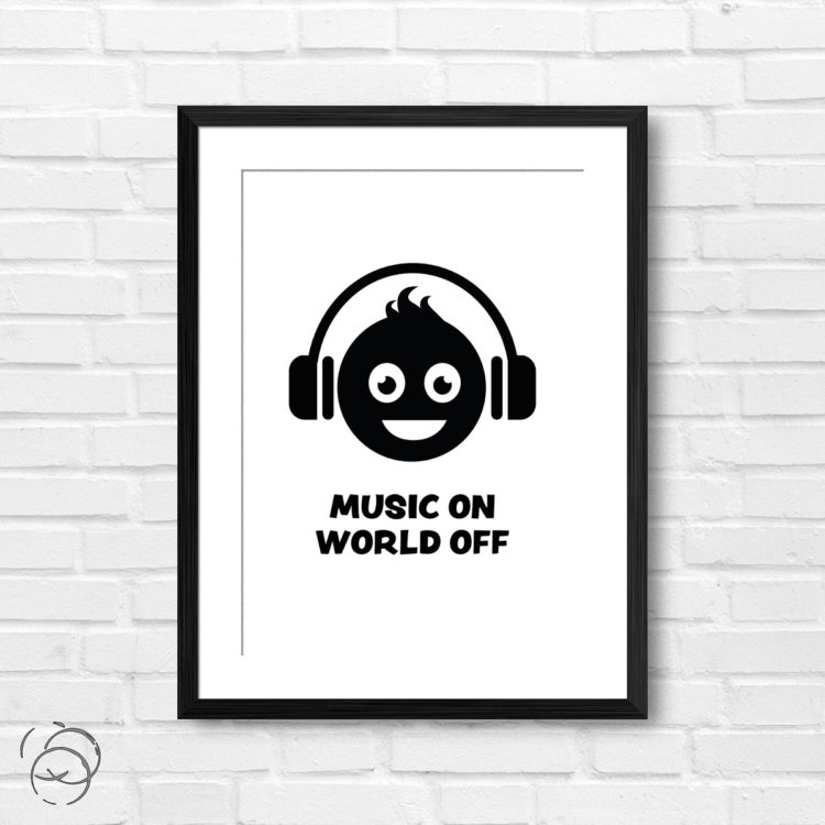 Music On World Off Smiley Face Print