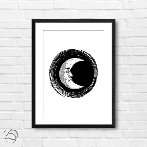 Mystical Moon With Face Print