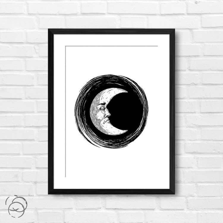 Mystical Moon With Face Print