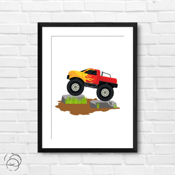 Orange Flame Monster Truck Print