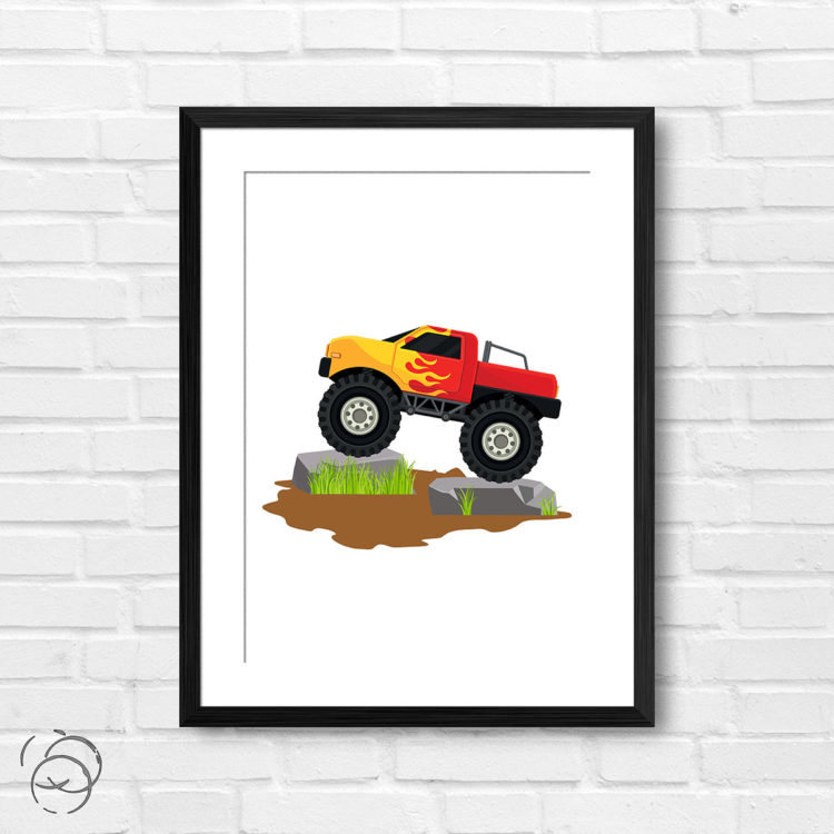 Orange Flame Monster Truck Print