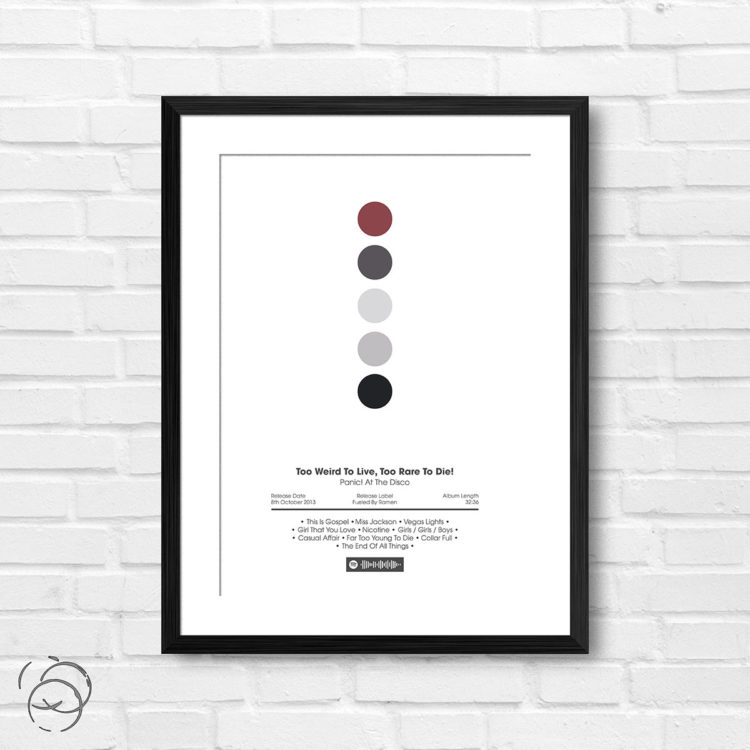 Panic! At The Disco Too Weird To Live, Too Rare To Die! Spotify Album Print