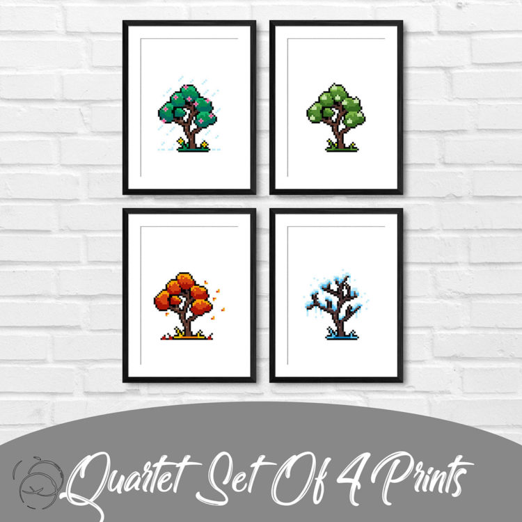 Pixel Art Tree Seasons Of The Year Quartet Prints