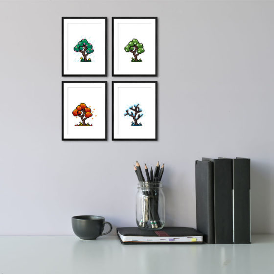 Pixel Art Tree Seasons Of The Year Quartet Prints - Image 2