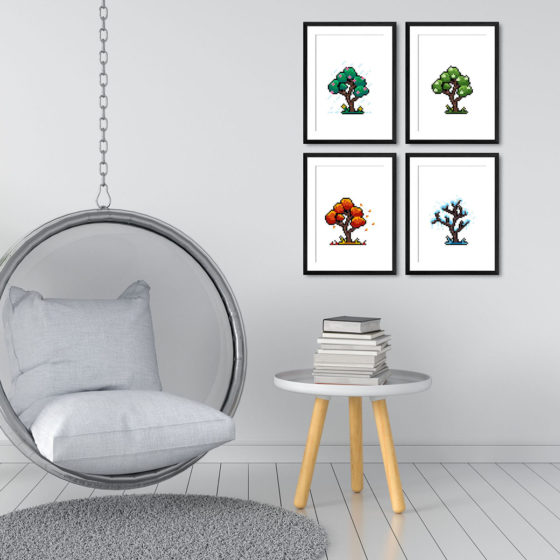 Pixel Art Tree Seasons Of The Year Quartet Prints - Image 3