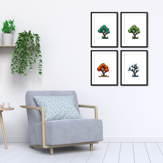 Pixel Art Tree Seasons Of The Year Quartet Prints - Image 5
