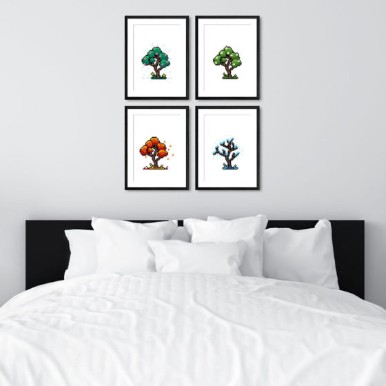 Pixel Art Tree Seasons Of The Year Quartet Prints - Image 6