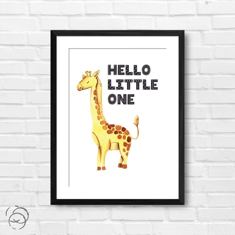 Safari Animal Giraffe Hello Little One Print