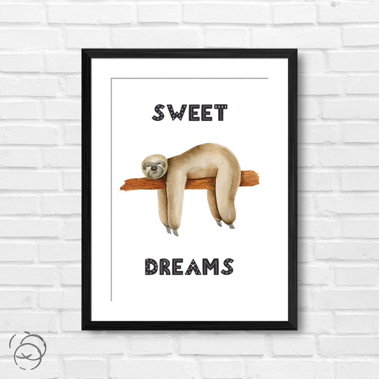 Safari Animal Sloth Sweet Dreams Print