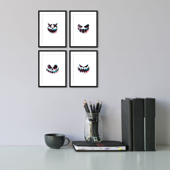 Scary Faces Of Halloween Pumpkin Glitched Quartet Prints - Image 2