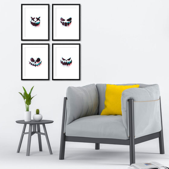 Scary Faces Of Halloween Pumpkin Glitched Quartet Prints - Image 4