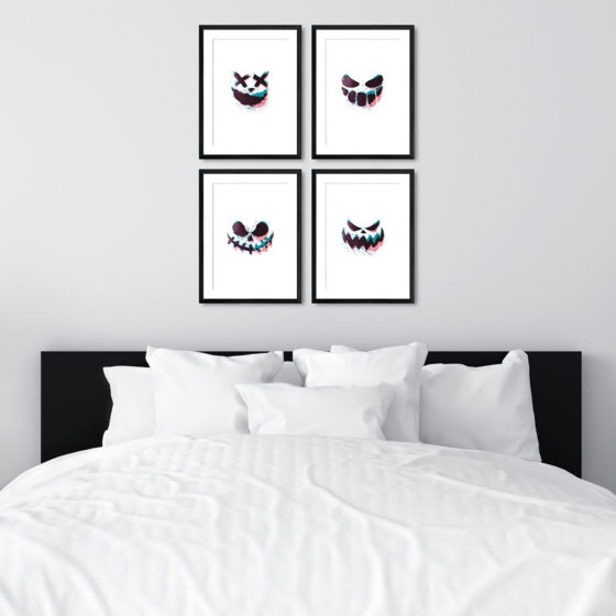 Scary Faces Of Halloween Pumpkin Glitched Quartet Prints - Image 6