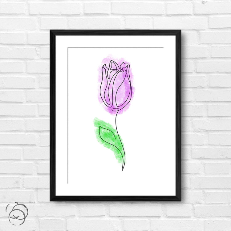 Single Line Purple Tulip Watercolour Flower Print