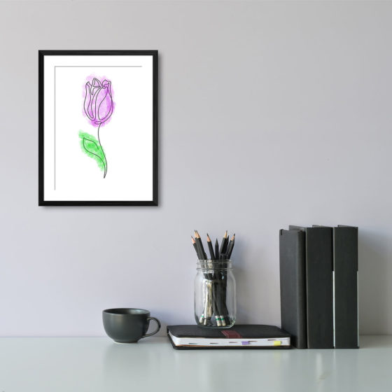 Single Line Purple Tulip Watercolour Flower Print - Image 2