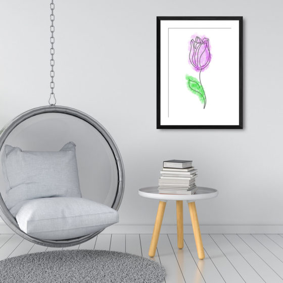 Single Line Purple Tulip Watercolour Flower Print - Image 3
