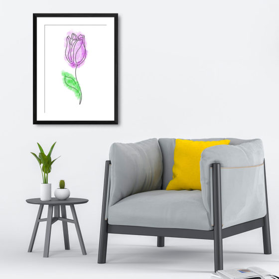 Single Line Purple Tulip Watercolour Flower Print - Image 4