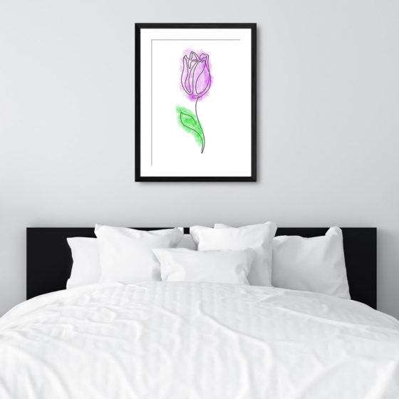 Single Line Purple Tulip Watercolour Flower Print - Image 6